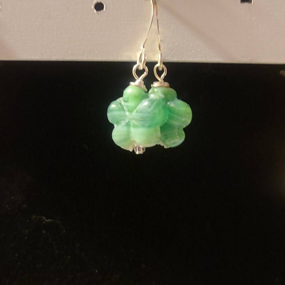 Green glass dangle earrings